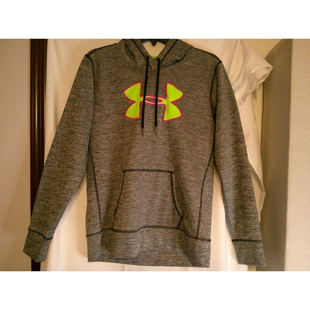 Under Armour Gray Athletic Hoodie with Neon Logo Casual Sports‎ Sweatshirt